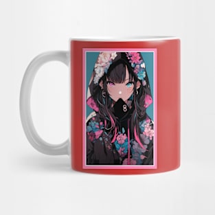 Aesthetic Anime Girl Pink Rosa Black | Quality Aesthetic Anime Design | Chibi Manga Anime Art Mug